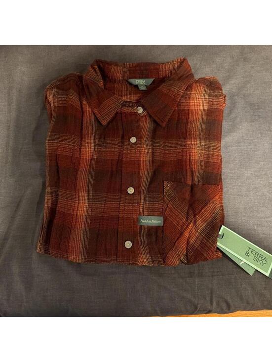 Terra & Sky Tops - Terra & Sky Women's Burgundy and Red Shirt